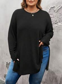 SHEIN CURVE+ Plus Size Basic Casual Daily Homewear Side Slit Cashmere Blend Undershirt