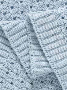 1pc Knitted Baby Swaddle Blanket, Soft & Simple Multi-Purpose Infant Stroller Blanket, Nap Cover, 4-Season Baby Blanket - Baby Blue - View 4