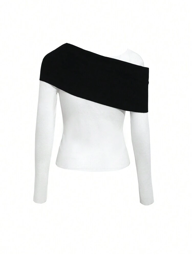 Color Block Long Sleeve Slim Fit Off Shoulder Sweater For Women,Fall Clothes Cute Tops