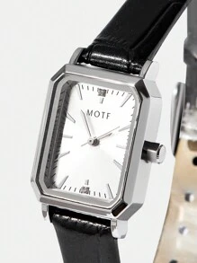 MOTF PREMIUM 女款小方形休閒時尚手錶，配皮革表帶，優雅腕錶 - 白色 - 查看 4