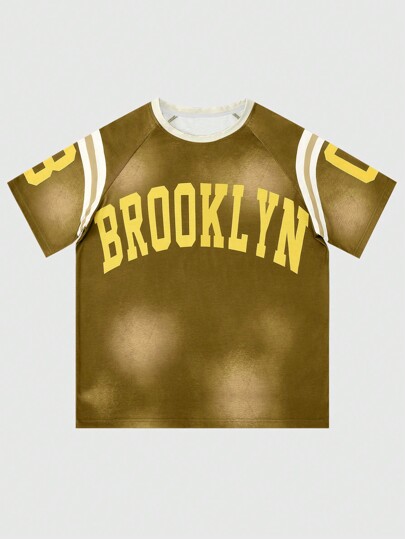 Prep Camiseta de cuello redondo de manga corta con estampado de letras casual de verano para hombre