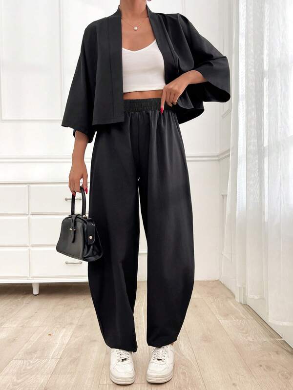 SHEIN Set due pezzi confortevole da donna, semplice, a tinta unita, composto da una maglia e un paio di pantaloni lunghi per l'abbigliamento quotidiano