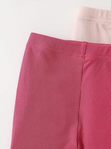 4pcs Baby Girls' Cute Ribbed Cat Printed Pants Set, Spring And Autumn