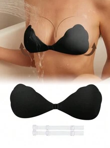 1 Pair Black Strapless Seamless Invisible Bra Suitable For Summer Wedding Photography - Black - View 2
