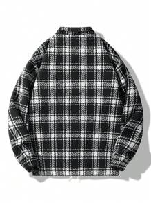 Manfinity Homme Chaqueta casual de manga larga con botones, cuello de solapa y bolsillos, con estampado a cuadros para hombres