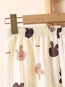 Tween 女童兔子印花休闲短袖开衫 + 裤子 2 件套睡衣套装