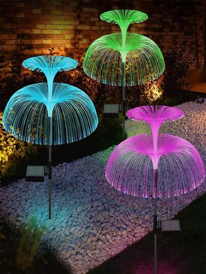 1pc 2 LED Jellyfish Solar Powered Decorative Lamp, Outdoor Garden Wood Stake Light, Waterproof Lawn Path Landscape Decoration For Garden, Patio, Pathway Christmas For Holiday Gift Giving