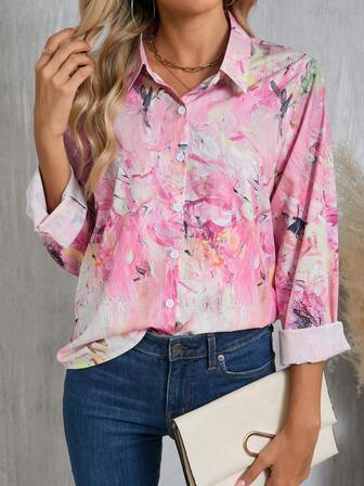 Women's Casual Loose Floral Print Long Sleeve Blouse, European & American Style, Spring/Autumn