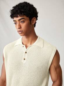 Manfinity VCAY Men's Solid Color Simple Casual Sleeveless Knit Sweater Tank Top - White - View 5