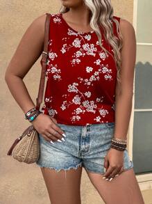 EMERY ROSE 1 件女式加大码无袖背心，适合夏季休闲度假穿着 - 紅色 - 查看 5