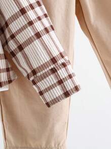 Cozy Pixies 3pcs Baby Boy's Colorful Plaid Contrast Collar Short Sleeve Cardigan, Soft Knit Short Sleeve T-Shirt And Pants Set