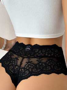 蕾丝性感日常穿着时尚女士丁字裤内衣 - 黑色 - 查看 2