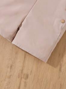 2pcs Young Girls' Casual Letter Print Round Neck Short Sleeve Top And Khaki Suspender Shorts Set - Multicolor - View 7