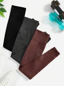 SHEIN Velisys 女士纯色简约休闲紧身瑜伽裤 - 彩色 - 查看 2