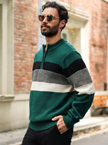 Manfinity Homme Men's Casual Color Block Zipper Knitted Long Sleeve Sweater - Multicolor - View 3