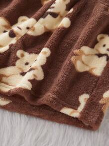 2pcs Solid Rib Knit Tank Top & Bear Print Shorts Sleepwear Set, Fall Winter Clothes, Fluffy Pajama, Cozy