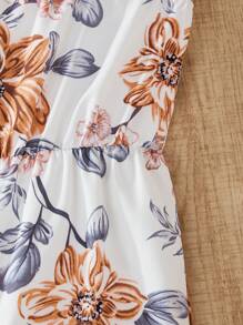 Sparklyn 2 件套 Tween Girl 休闲度假罗纹西装外套和花卉连体裤套装 - 彩色 - 查看 4