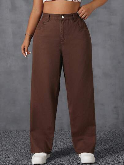 SHEIN ICON Plus Size Women Plain Simple Everyday Boyfriend Jeans