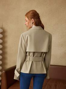 SHEIN MOD Women Double Breasted Short Trench Coat, Oversized Casual Jacket, Fall Outerwear,Fall Jackets,