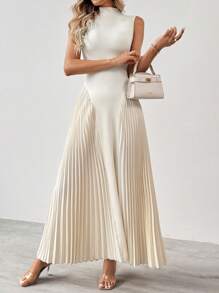 SHEIN Tall Mujeres elegante vestido en línea A ajustado con pliegues - Albaricoque - Ver 5