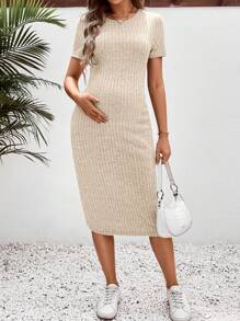 SHEIN Maternity Casual Crew Neck Bodycon Mid-Length Pregnant Women Dress