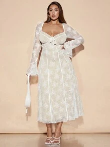 SHEIN BAE Plus Size Women's Sweet Party Date Lace Bust Ruffled Trim Short Dress,Elegant Dresses For Party - White - View 1