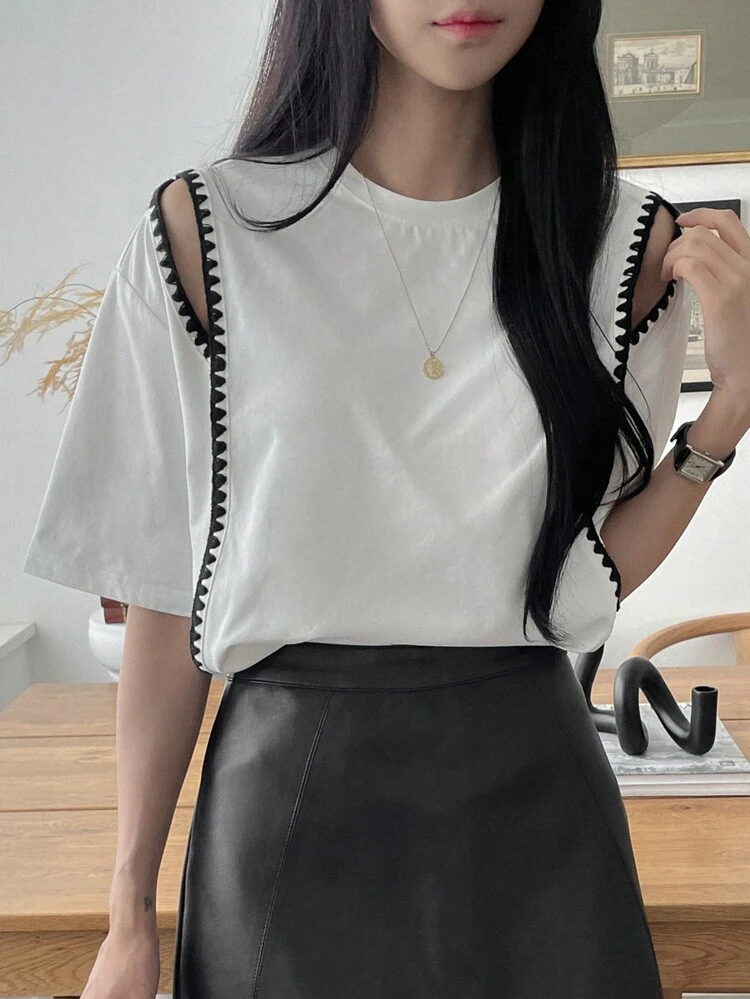 Women's Solid Color Crew Neck Short Sleeve Casual Top