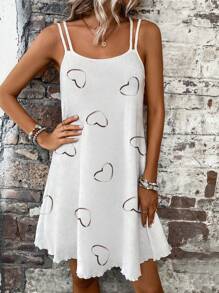 SHEIN LUNE Heart Print Casual Vacation Slip Dress