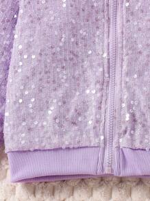 SHEIN Toddler Girls/ Young Girls' Purple Sequin Jacket Love Chapter Casual Fashion Suitable For Spring Autumn Winter