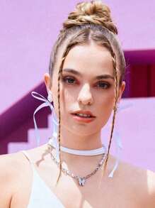 Twin Melody X SHEIN SHEIN MOD 1 Paar weiße süße Ohrringe im Boho-Stil mit Schleife, modischer Ohrschmuck für Studentinnen im Alltag