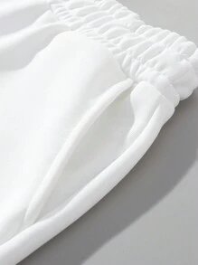 Slaydiva 2 件套女士简约五角星印花圆领宽松运动服，适合春秋季节 - 白色 - 查看 5