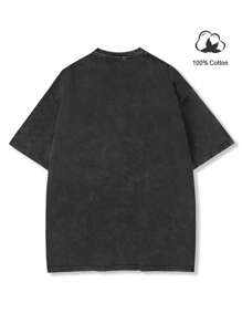 Manfinity Roghcode Men's Short Sleeve Crew Neck T-Shirt With Letter Print, Casual Summer Style. - Black - View 3