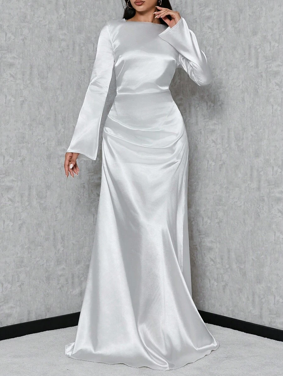 SHEIN Tall Váy nàng tiên cá tay Trumpet - trắng - Xem 1