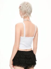 ROMWE Kawaii 女士露背猫咪印花蕾丝边装饰吊带背心 - 白色 - 查看 7