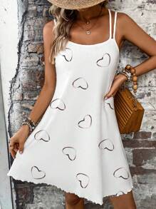 SHEIN LUNE Heart Print Casual Vacation Slip Dress