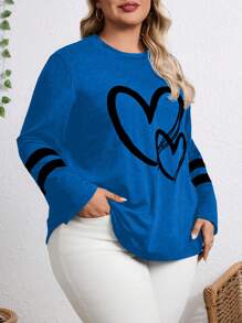 SHEIN LUNE 女性加大碼心臟和條紋印花t恤