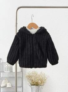 SHEIN Baby Girl Bear Ear Hooded Jacket, Warm Hoodie Cardigan With Long Sleeve, Fall/Winter
