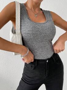 Chiquease Blusa sencilla y casual de unicolor, cuello redondo y sin mangas para mujer
