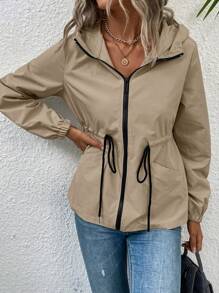 EMERY ROSE Women's Solid Color Casual Hooded Drawstring Long Sleeve Jacket Fall Winter Cloth For Women