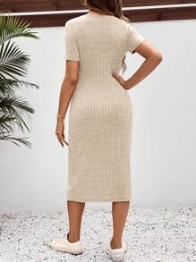 SHEIN Maternity Casual Crew Neck Bodycon Mid-Length Pregnant Women Dress