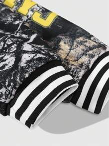 ROMWE MEN Street Life Herren Jacke mit Buchstaben- und Blumen Muster, Langarm Lässig Baseball Jacke für Frühling und Herbst - Verschiedenfarbig - Übersicht 4