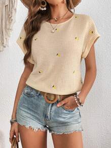 SHEIN Frenchy Women Embroidery Decor Round Neck Short Sleeve T-Shirt