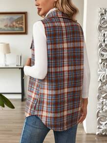 EMERY ROSE Women's Sleeveless Plaid Design Button Pocket Fashionable Woolen - Multicolor - View 2