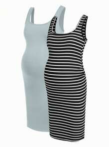 Modmama Jonge casual bodycon zwangerschapsjurk met brede bandjes en ronde hals