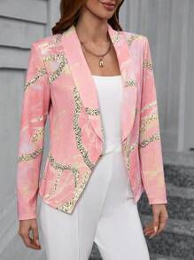 SHEIN Clasi 女士优雅大理石印花常规版型时尚西装外套 - 彩色 - 查看 4