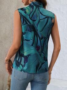 EMERY ROSE Women's Simple Printed Sleeveless Button-Up Blouse For Daily Wear - Multicolor - View 2