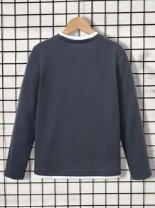 SHEIN Tween Boys Contrast Color Trim Crew Neck Long Sleeve T-Shirt, Spring Autumn, School, Campus, College Chic Outfits For Autumn/Winter