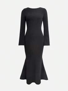 European And American Style Autumn/Winter Long Belted Fitted Dress