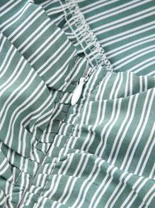 SHEIN MOD Ladies' Striped Bandeau Shirt-Style Top - Green - View 5