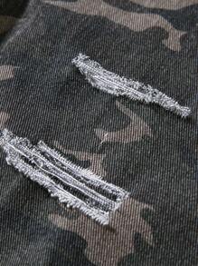 SHEIN Tween Boy Distressed Cool Elastic Waist Ripped Frayed Loose Denim Camo Shorts,Versatile For Back To School Clothes - Multicolor - View 4